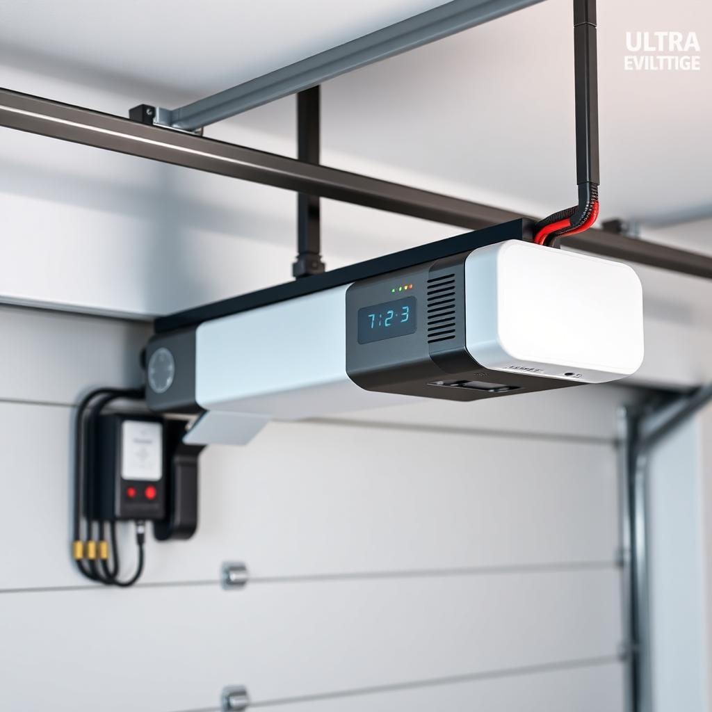 Modern garage door opener with surge protector device installed for electrical safety